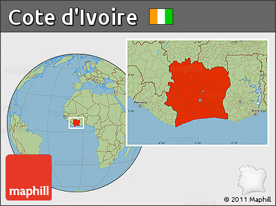 Savanna Style Location Map of Cote D'Ivoire