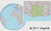 Savanna Style Location Map of Cote d'Ivoire, gray outside