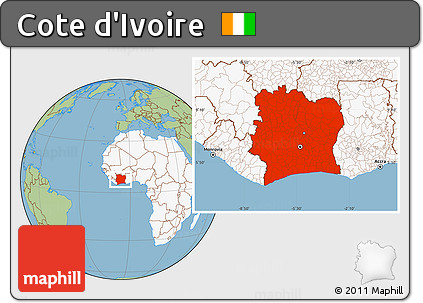 Savanna Style Location Map of Cote D'Ivoire, highlighted continent