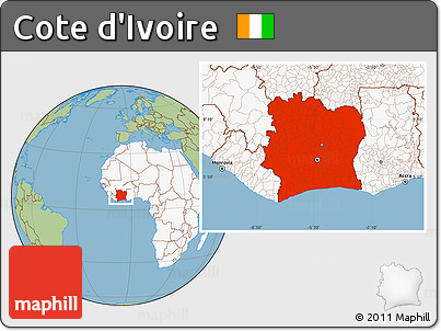 Savanna Style Location Map of Cote D'Ivoire, highlighted continent