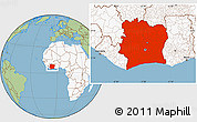 Savanna Style Location Map of Cote d'Ivoire, highlighted continent