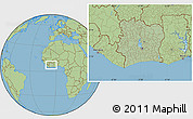 Savanna Style Location Map of Cote d'Ivoire, hill shading inside