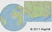 Savanna Style Location Map of Cote d'Ivoire, hill shading outside