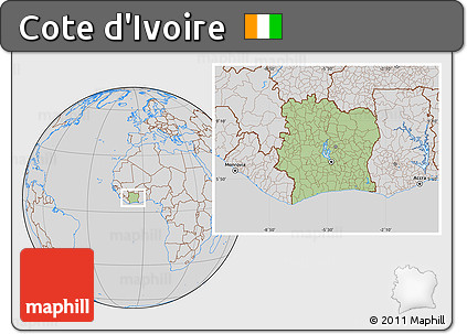 Savanna Style Location Map of Cote D'Ivoire, lighten, desaturated