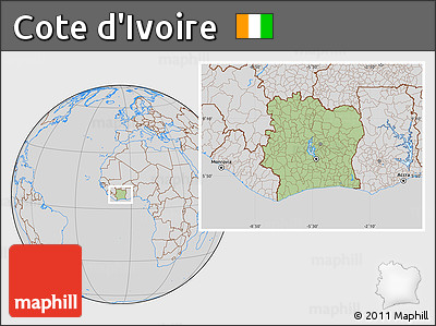 Savanna Style Location Map of Cote D'Ivoire, lighten, desaturated