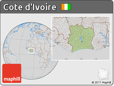 Savanna Style Location Map of Cote D'Ivoire, lighten, desaturated