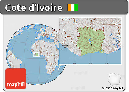Savanna Style Location Map of Cote D'Ivoire, lighten, desaturated, land only