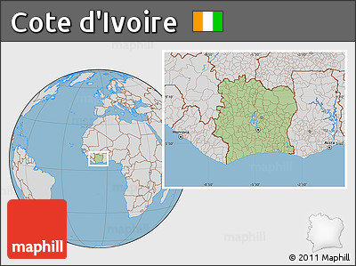 Savanna Style Location Map of Cote D'Ivoire, lighten, desaturated, land only