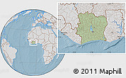 Savanna Style Location Map of Cote d'Ivoire, lighten, desaturated, land only, hill shading