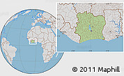 Savanna Style Location Map of Cote d'Ivoire, lighten, desaturated, land only