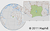 Savanna Style Location Map of Cote d'Ivoire, lighten, desaturated