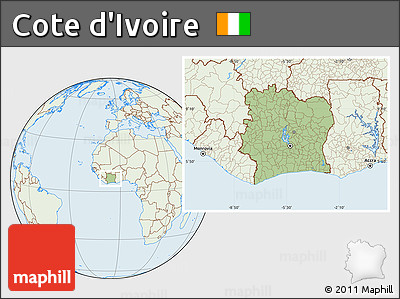 Savanna Style Location Map of Cote D'Ivoire, lighten