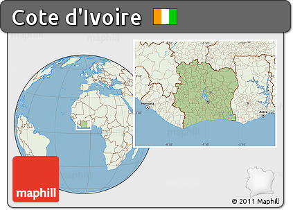 Savanna Style Location Map of Cote D'Ivoire, lighten, land only