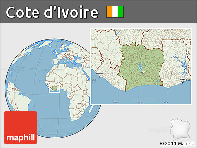 Savanna Style Location Map of Cote D'Ivoire, lighten, land only