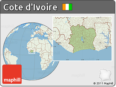 Savanna Style Location Map of Cote D'Ivoire, lighten, land only