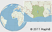 Savanna Style Location Map of Cote d'Ivoire, lighten, land only