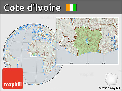 Savanna Style Location Map of Cote D'Ivoire, lighten, semi-desaturated