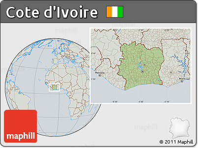 Savanna Style Location Map of Cote D'Ivoire, lighten, semi-desaturated