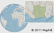 Savanna Style Location Map of Cote d'Ivoire, lighten, semi-desaturated, land only, hill shading