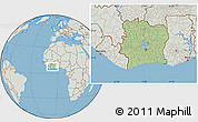Savanna Style Location Map of Cote d'Ivoire, lighten, semi-desaturated, land only