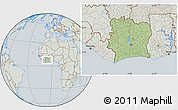 Savanna Style Location Map of Cote d'Ivoire, lighten, semi-desaturated