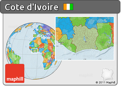 Savanna Style Location Map of Cote D'Ivoire, political outside