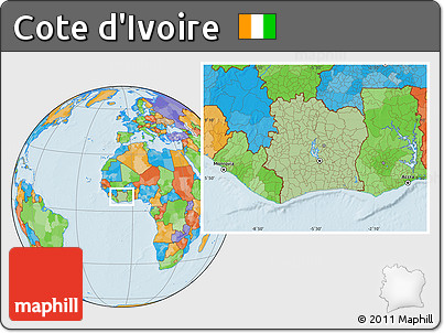 Savanna Style Location Map of Cote D'Ivoire, political outside