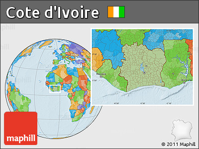 Savanna Style Location Map of Cote D'Ivoire, political outside