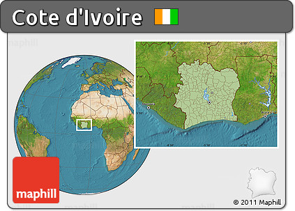 Savanna Style Location Map of Cote D'Ivoire, satellite outside