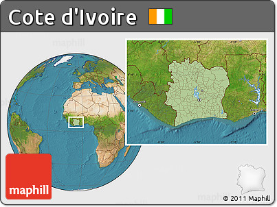 Savanna Style Location Map of Cote D'Ivoire, satellite outside