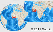 Shaded Relief Location Map of Cote d'Ivoire, within the entire continent