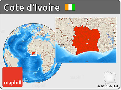 Shaded Relief Location Map of Cote D'Ivoire