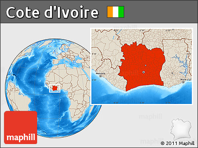 Shaded Relief Location Map of Cote D'Ivoire