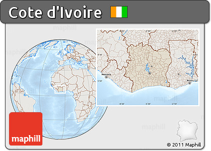 Shaded Relief Location Map of Cote D'Ivoire, lighten