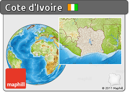 Shaded Relief Location Map of Cote D'Ivoire, physical outside