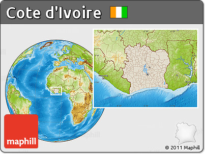 Shaded Relief Location Map of Cote D'Ivoire, physical outside
