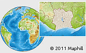 Shaded Relief Location Map of Cote d'Ivoire, physical outside