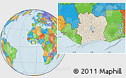 Shaded Relief Location Map of Cote d'Ivoire, political outside