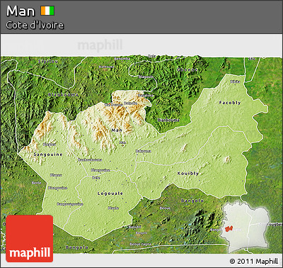 Physical 3D Map of Man, satellite outside