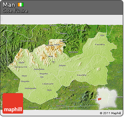 Physical 3D Map of Man, satellite outside