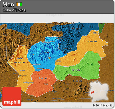 Political 3D Map of Man, darken
