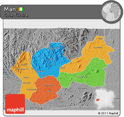 Political 3D Map of Man, desaturated