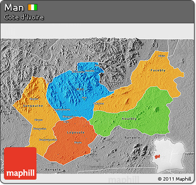 Political 3D Map of Man, desaturated