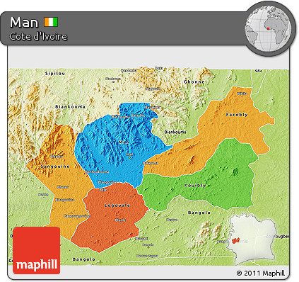 Political 3D Map of Man, physical outside