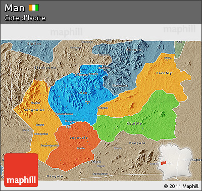 Political 3D Map of Man, semi-desaturated