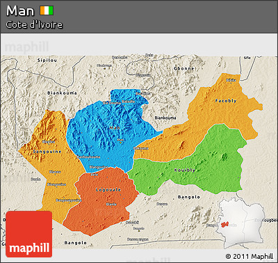 Political 3D Map of Man, shaded relief outside