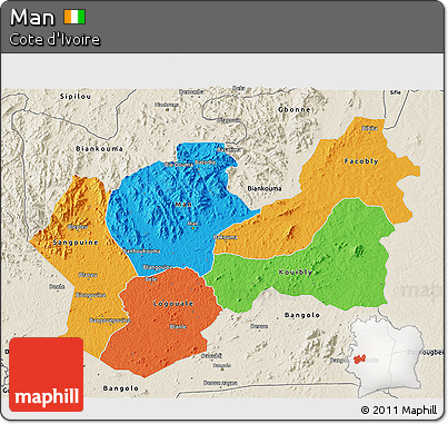 Political 3D Map of Man, shaded relief outside