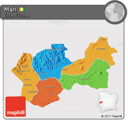 Political 3D Map of Man, single color outside