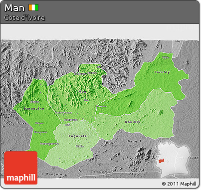 Political Shades 3D Map of Man, desaturated