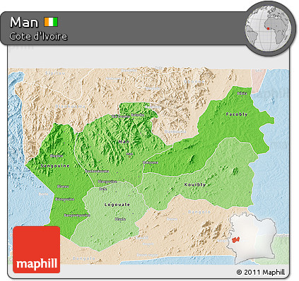 Political Shades 3D Map of Man, lighten